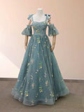 Boho A Line Tulle Off the Shoulder Floor Length 3D Yellow Embroidery Floral Quinceanera Dress with Petticoat