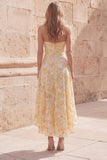 Floral Yellow Strapless High Low A Line Wedding Guest Dress