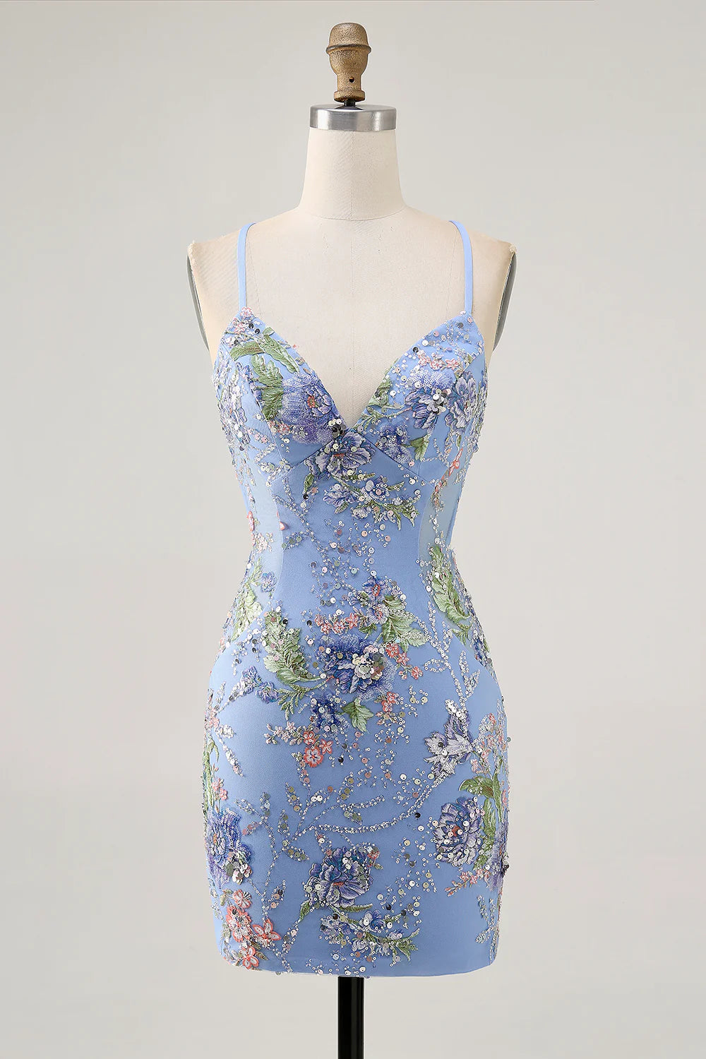 Peacock Floral Tight Spaghetti Straps Short Homecoming Dress with Sequins