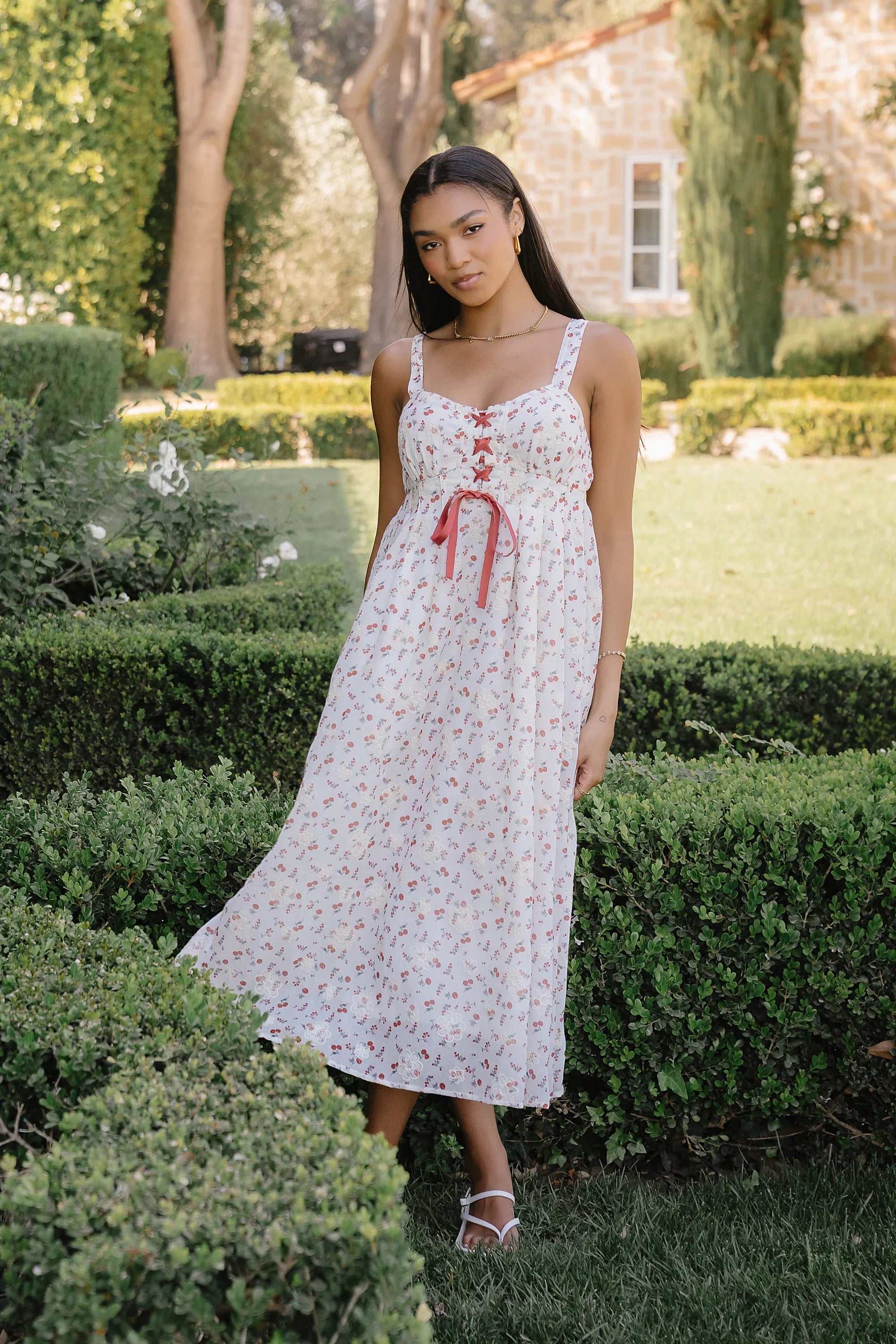 Charley Floral Midi Dress in Red