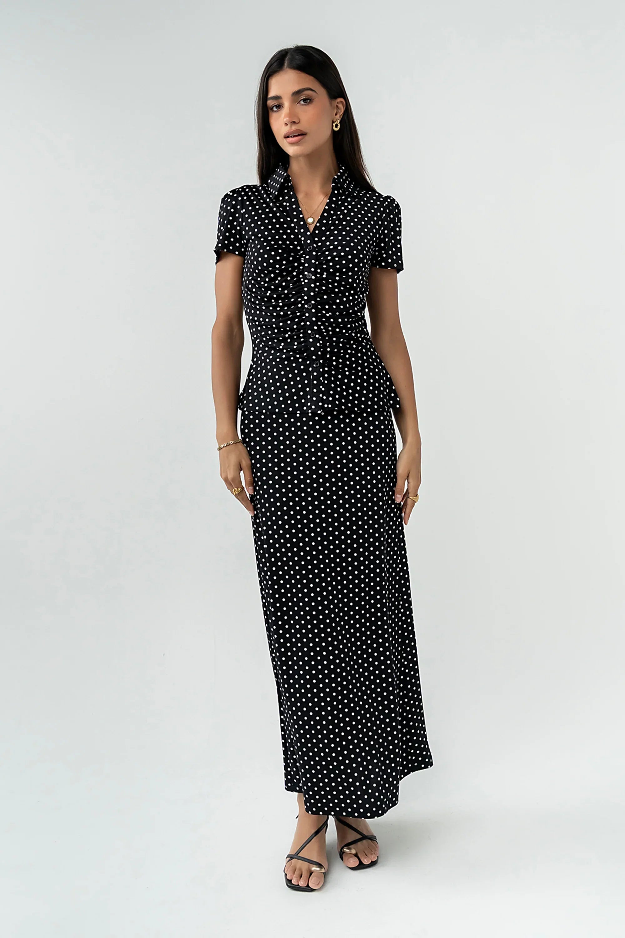Malia Polka Dot Collared Blouse