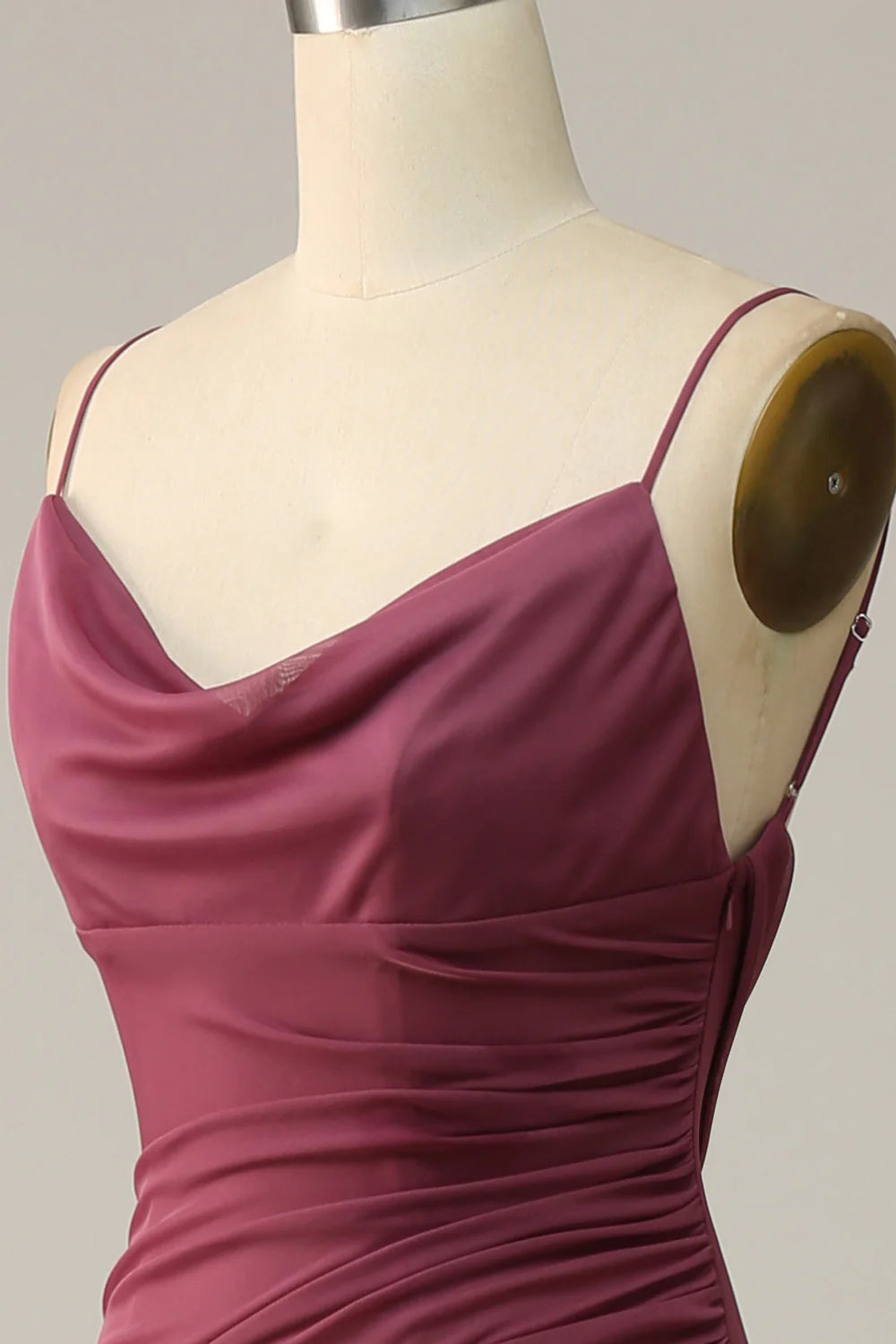 Desert Rose Sheath Spaghetti Straps Draped Chiffon Bridesmaid Dress