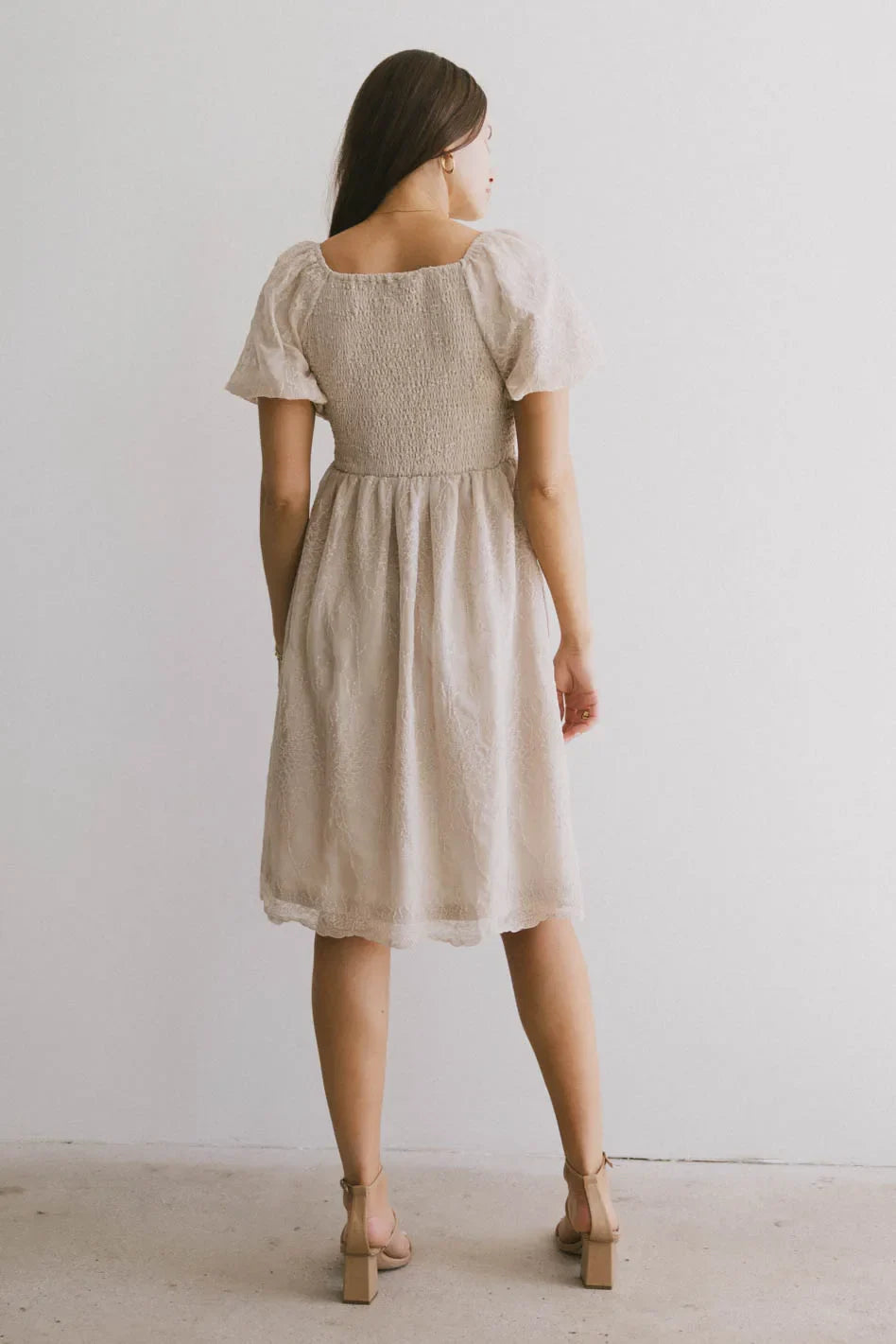 Karrie Embroidered Midi Dress in Champagne FINAL SALE