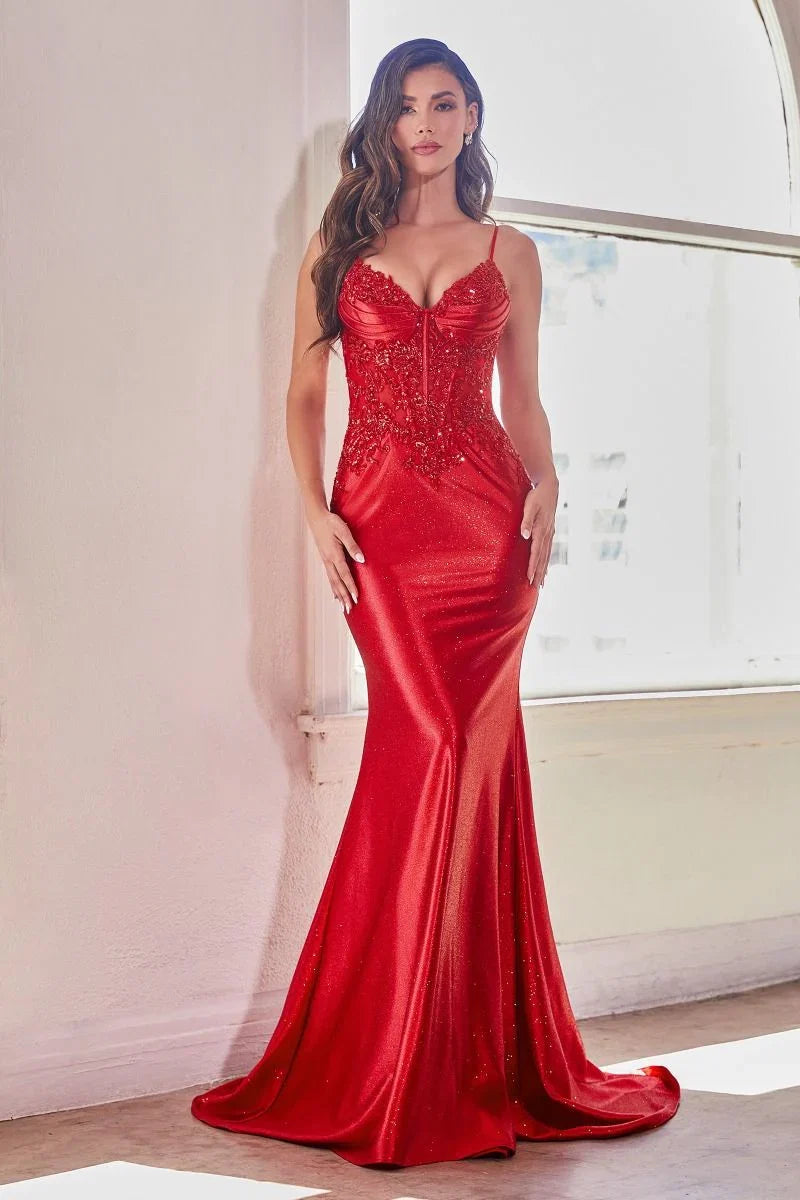 Jodie Gown Fitted Lace Appliqué Evening Dress