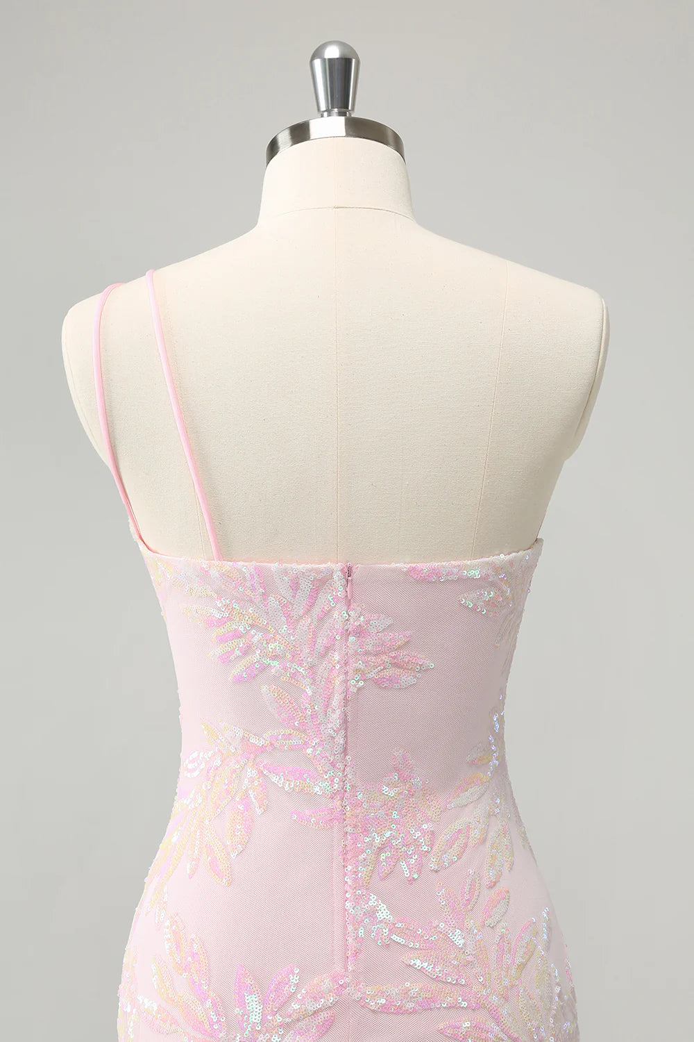 Sparkly Pink Bodycon One Shoulder Short Homecoming Dress with Sequins