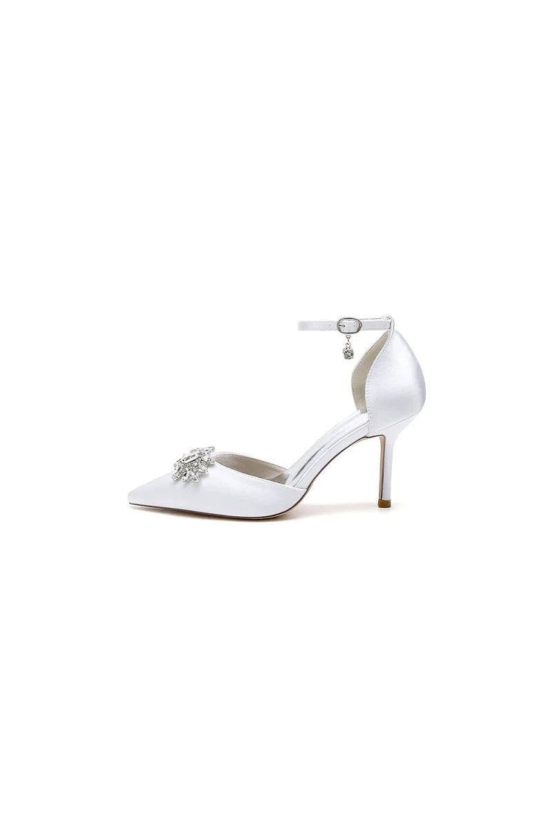 White Pointed Toe with Rhinestone Flower