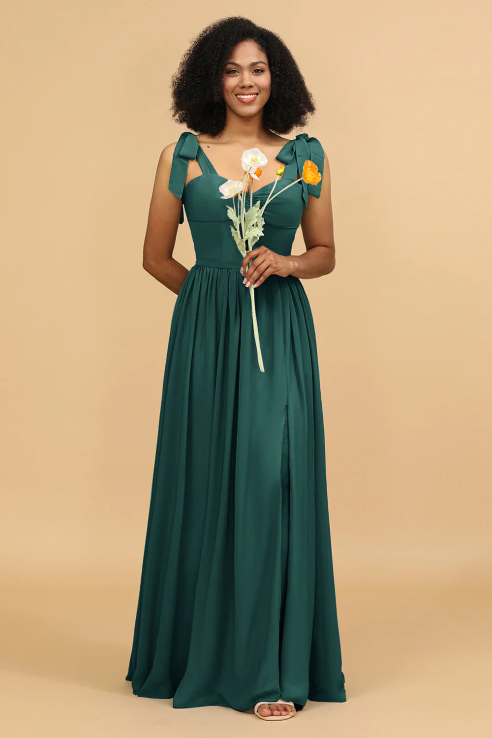 Sweetheart Sleeveless Long Chiffon Bridesmaid Dress with Slit