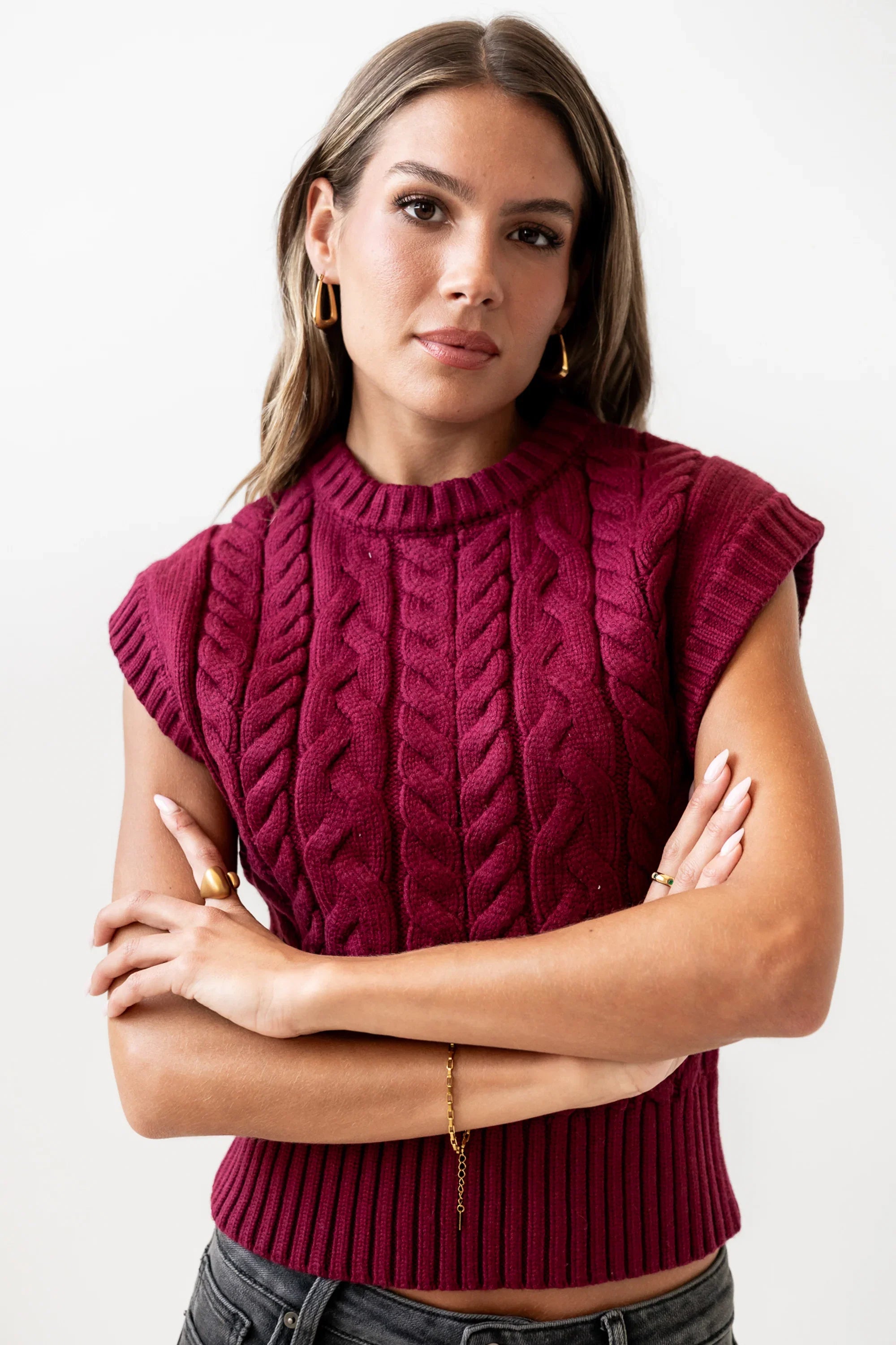 Lennie Cable Knit Top in Burgundy FINAL SALE