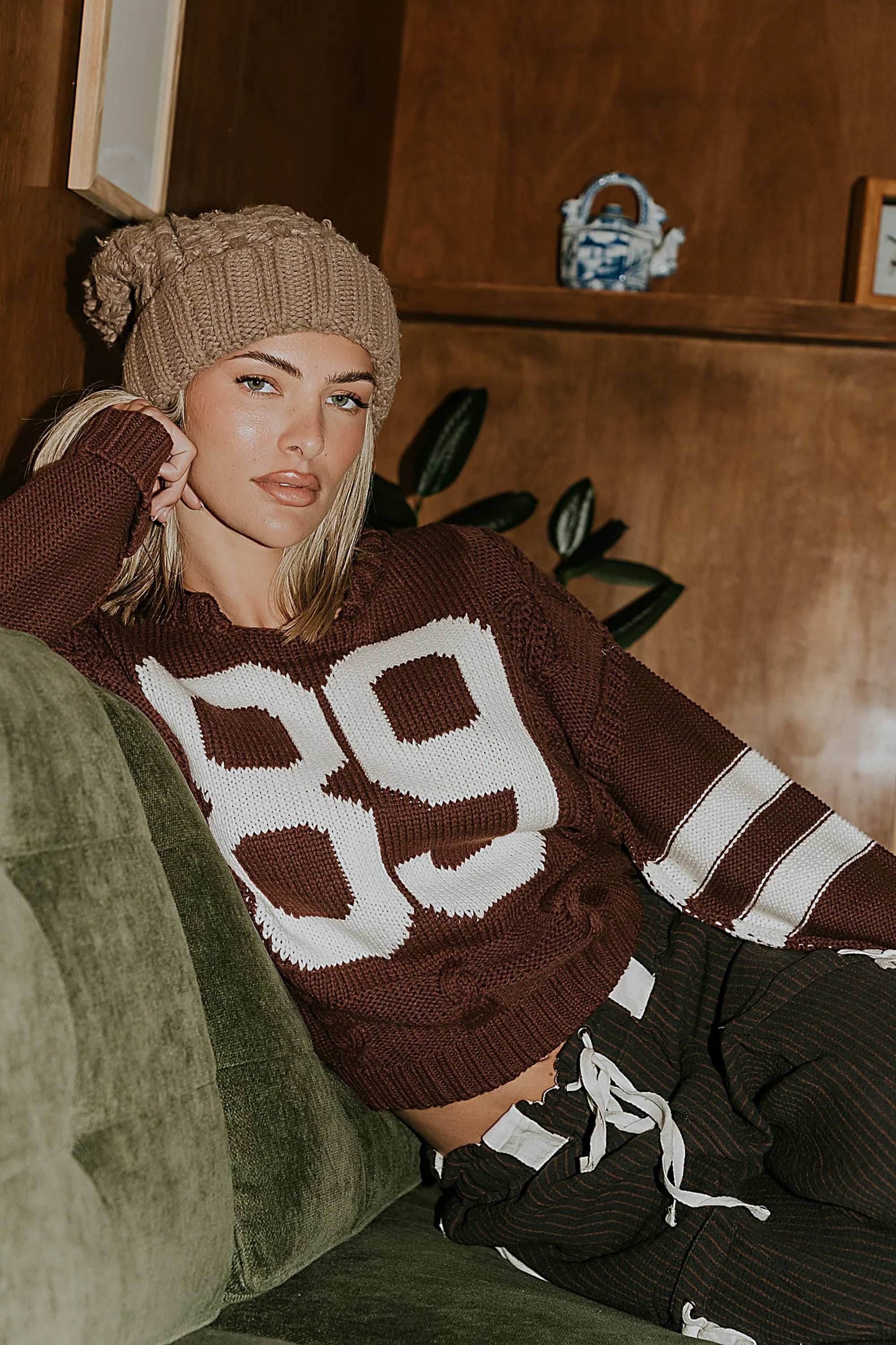 Route Cable Knit Sweater in Red Brown FINAL SALE