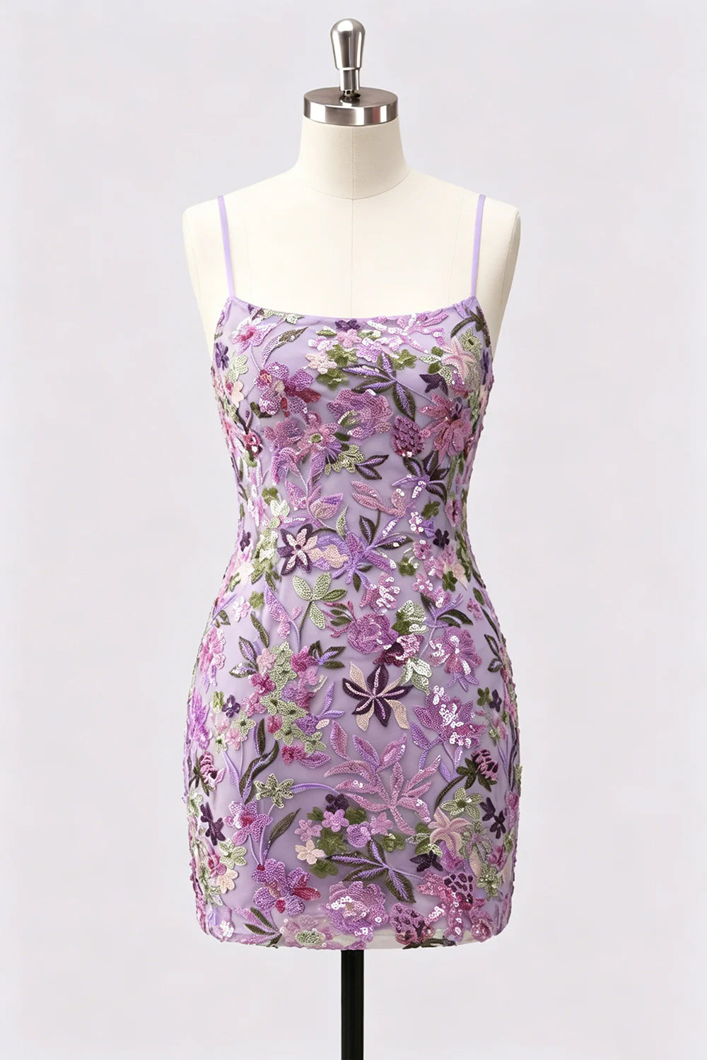 Lilac Bodycon Floral Sequin Appliqued Short Homecoming Dress