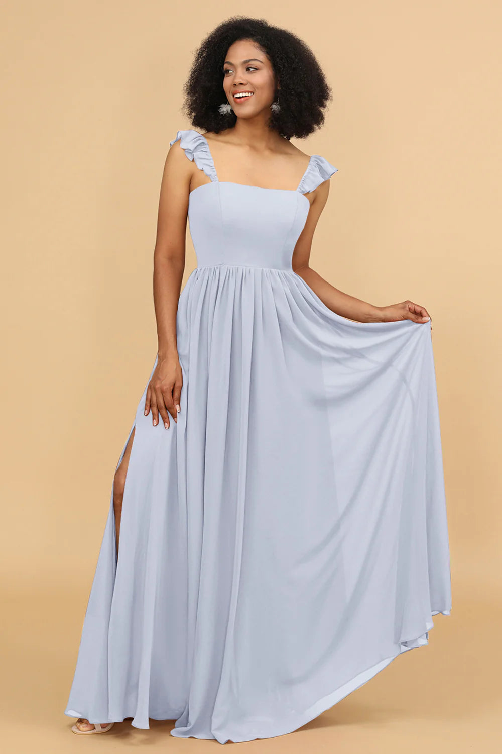 A Line Floor Length Chiffon Bridesmaid Dress With Ruffles