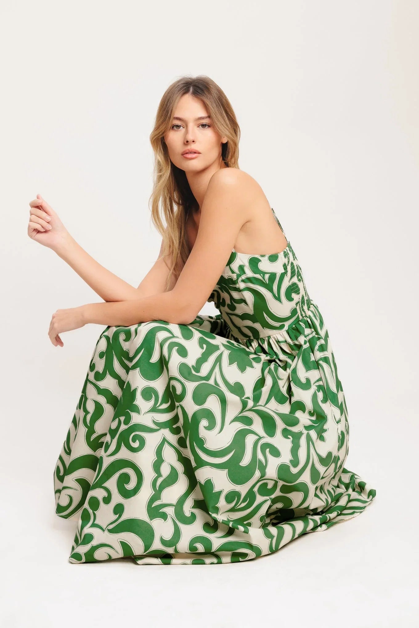 ART NOUVEAU FLORAL GREEN MIDI DRESS