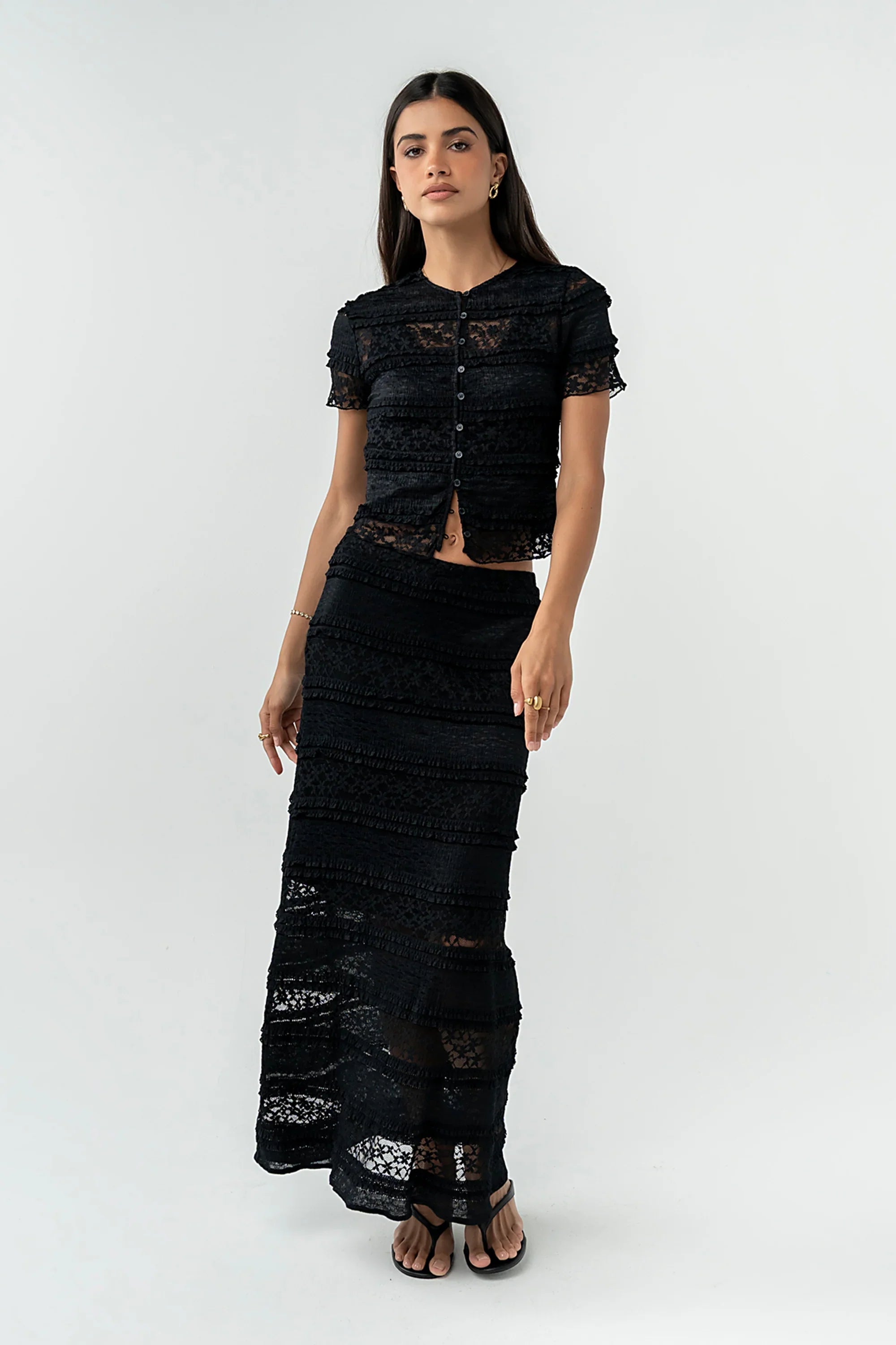 Lexie Lace Midi Skirt in Black