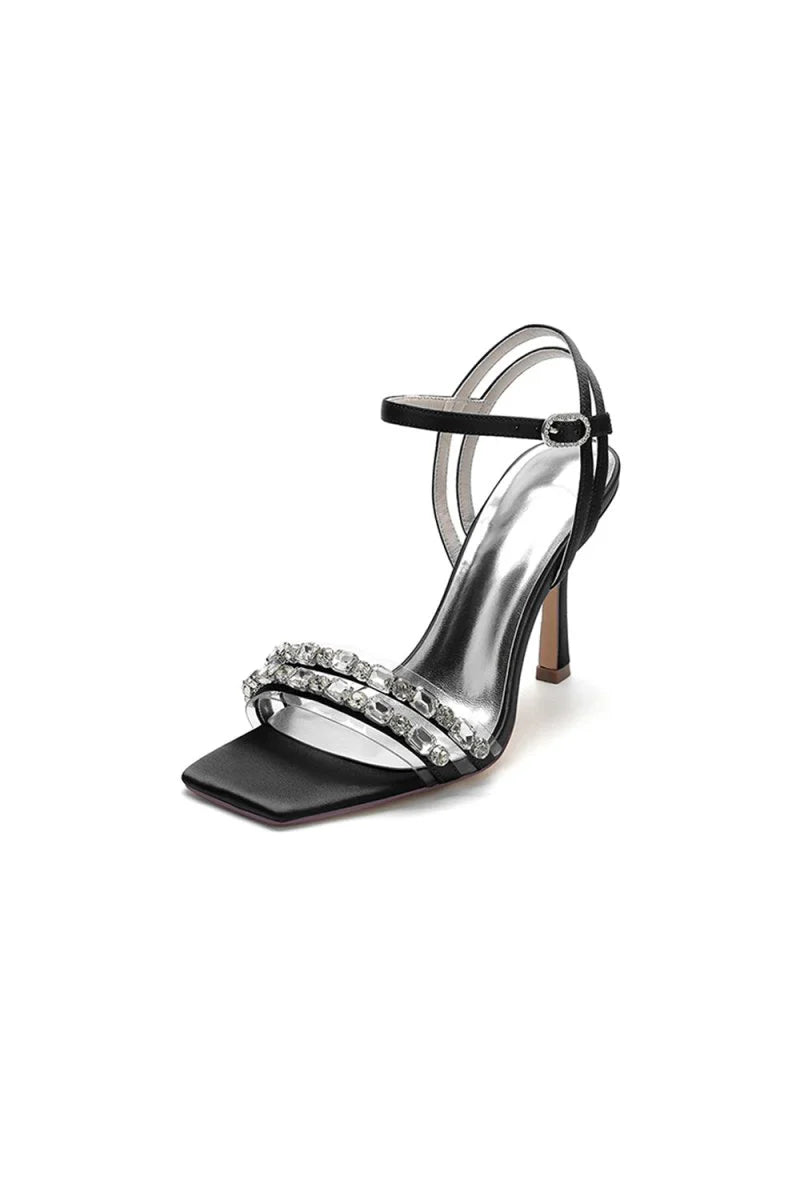 Royal Blue Satin Heels with Double Crystal Straps