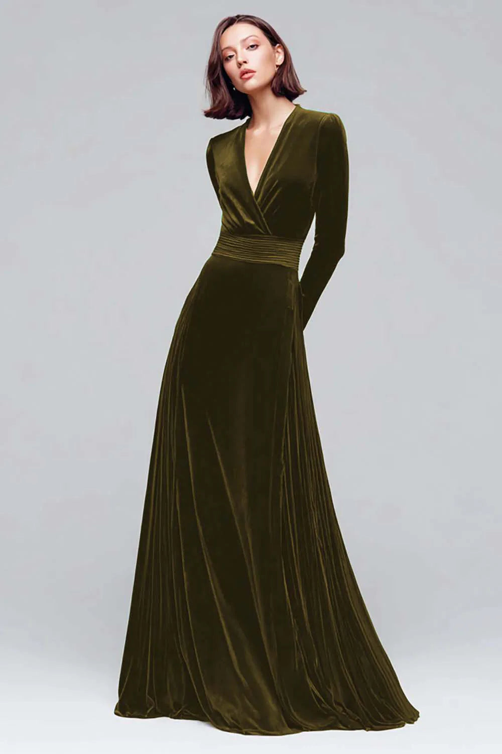 Black Velvet A Line V Neck Long Sleeves Maxi Holiday Party Dress