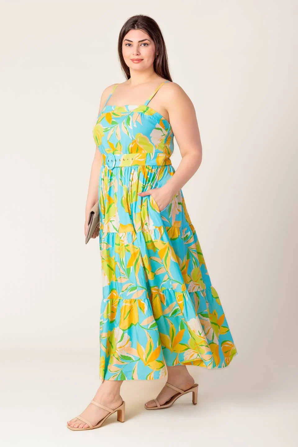 A PERFECT DAY MIDI DRESS BLUE YELLOW