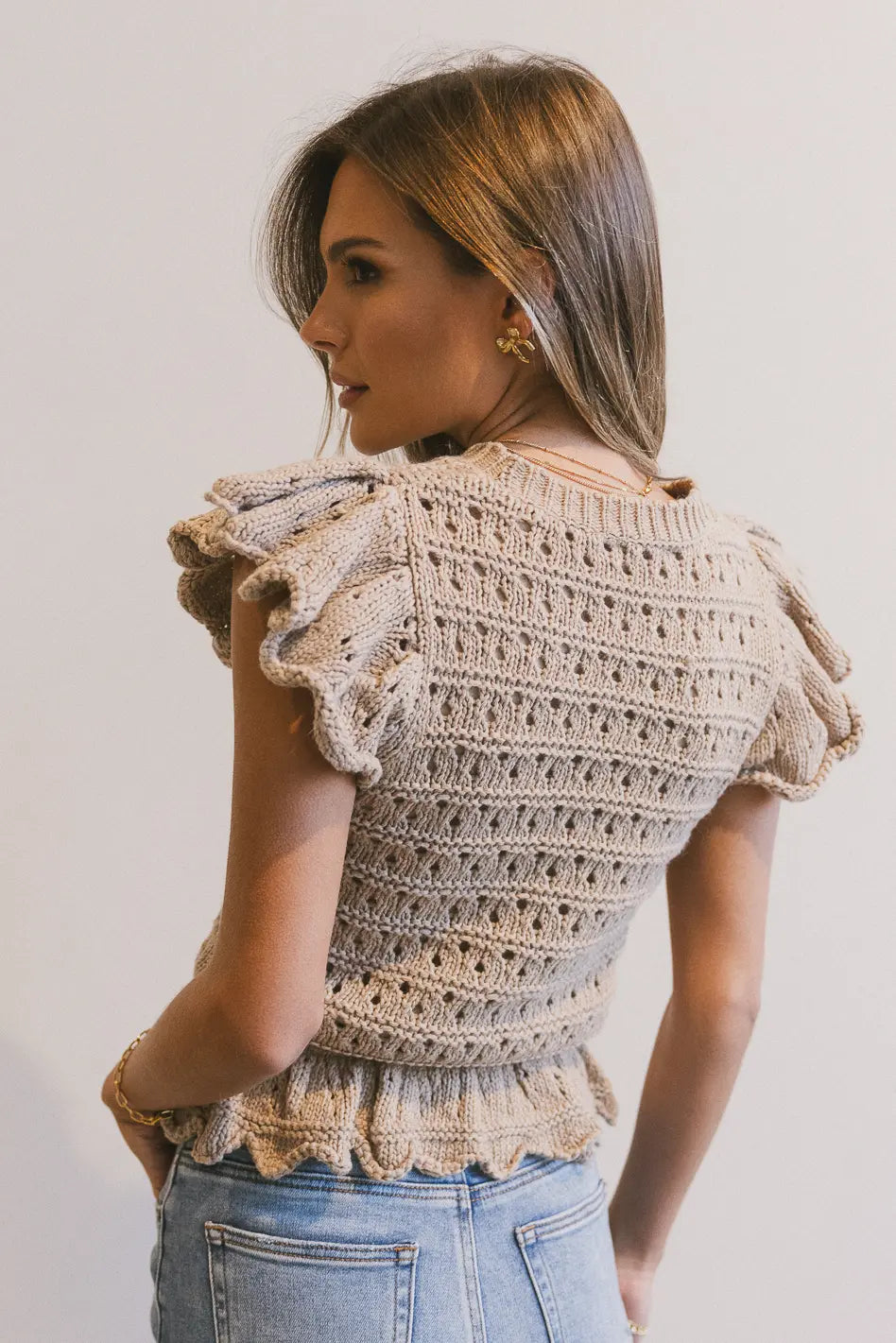 Shelly Ruffle Sweater in Natural FINAL SALE