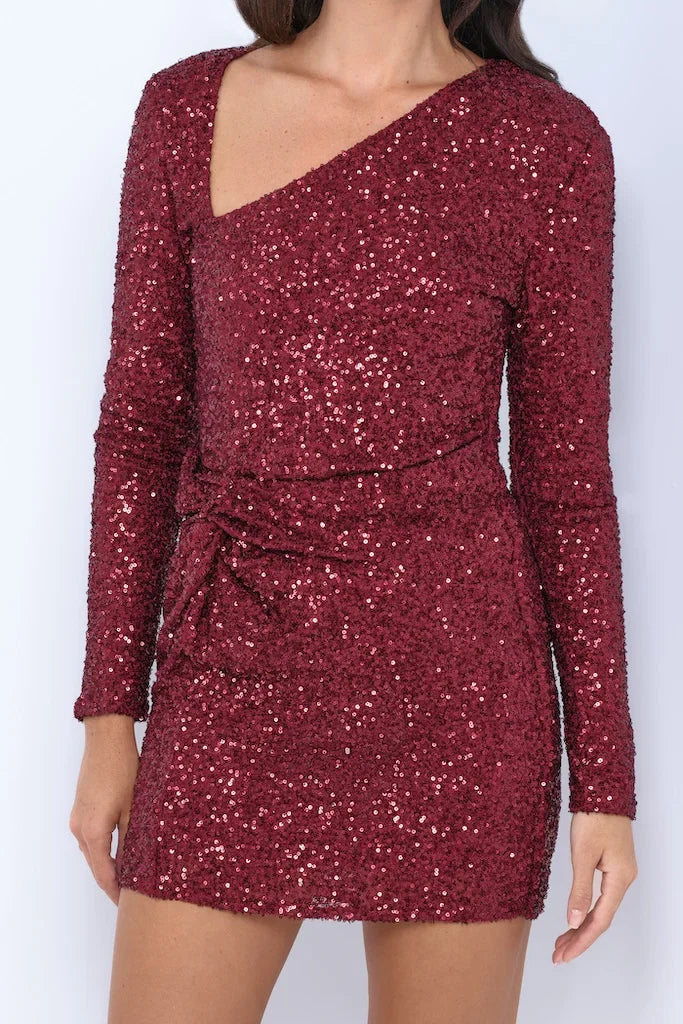 Kia Sequin Mini Dress Burgundy