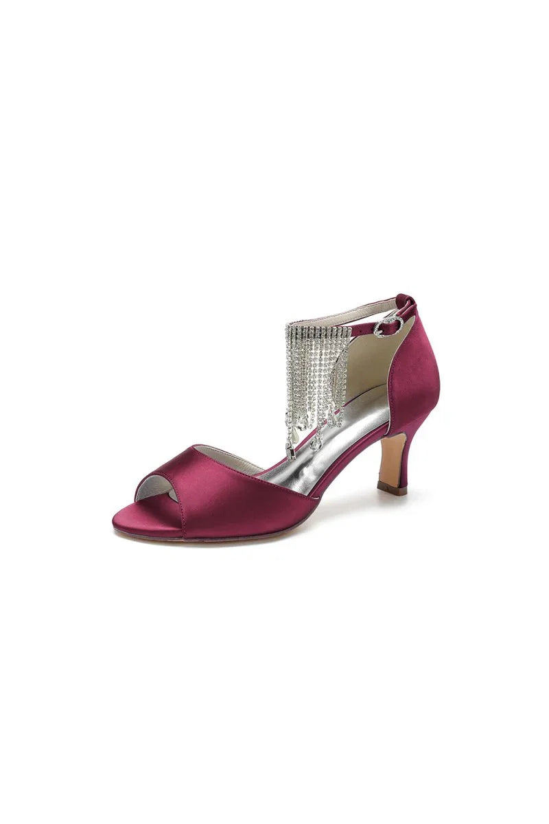 Cocktail Open Toe Tassel Strap Chunky Heels