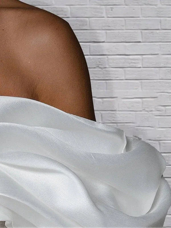 Sheath Glitter Short Off the Shoulder Wedding Dress With Lace Up Back