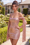 Sparkly Champagne Off the Shoulder Bodycon Homecoming Dress