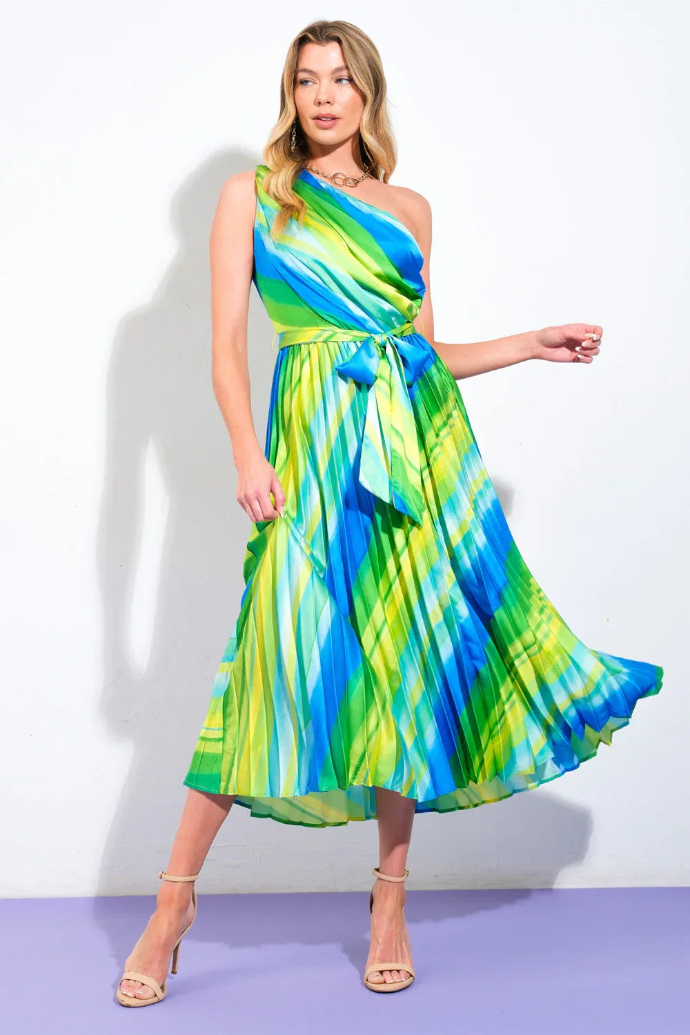 EXUBERANT ELEGANCE ONE SHOULDER MIDI DRESS