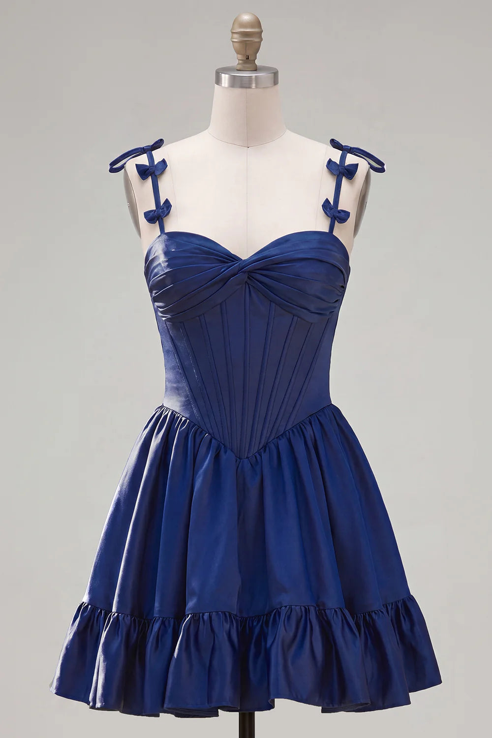 Navy A Line Spaghetti Straps Corset Homecoming Dress