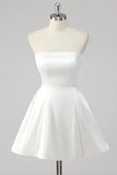 Simple A Line Strapless Little White Graduation Dress