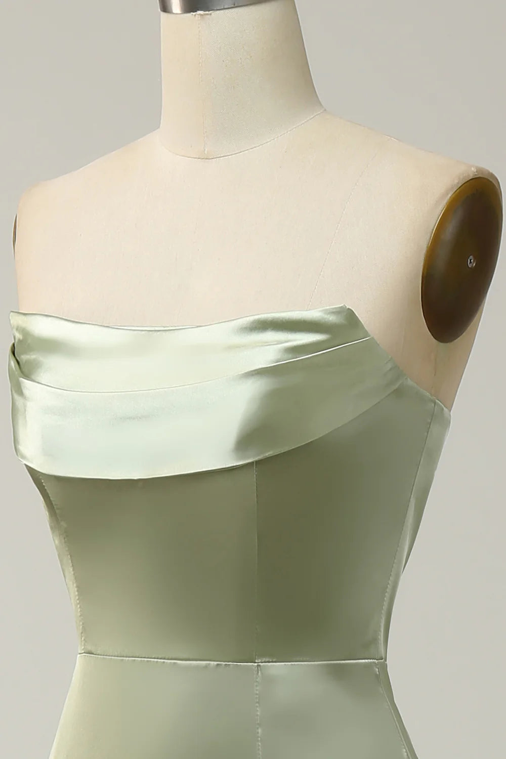 Green Sheath Convertible Strapless Satin Floor Length Dress with Slit