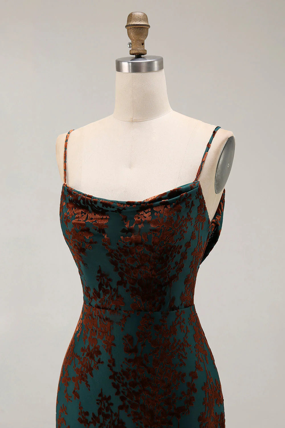 Dark Green Sheath Spaghetti Straps Long Burnout Velvet Dress with Slit