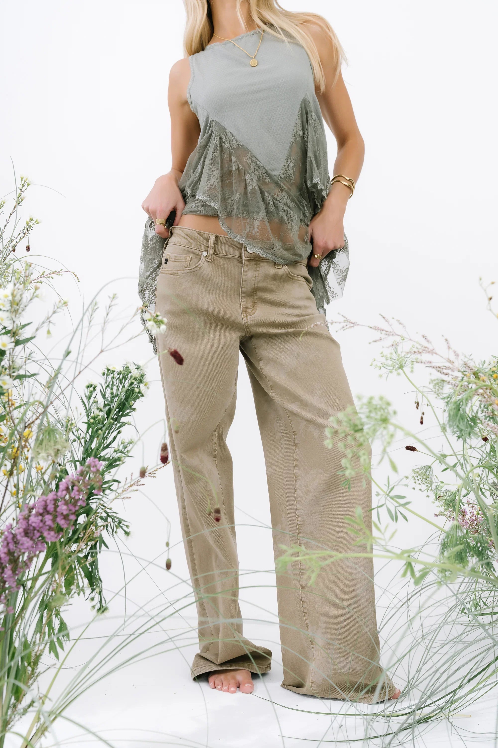 Mariana Lace Tank Top in Olive