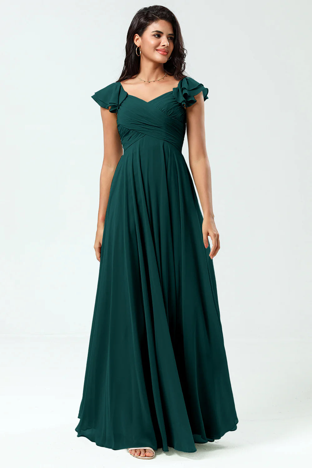 Lace Up Back Cross A Line Chiffon Bridesmaid Dress with Ruffles