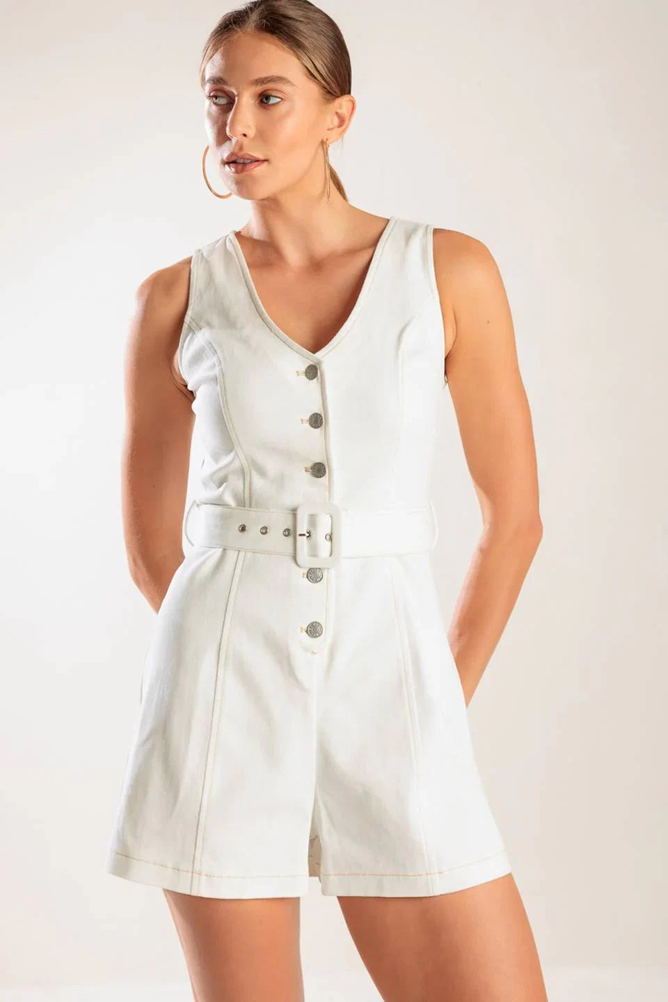 TAKE THE LEAD WHITE SLEEVELESS ROMPER