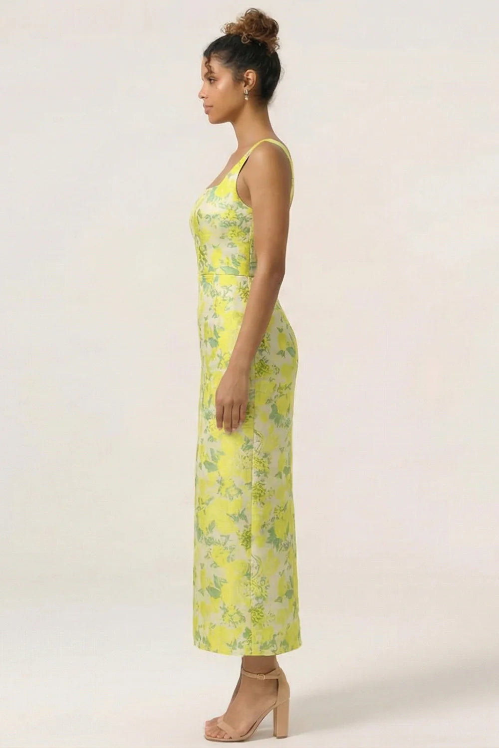 Lilac Flower Sheath Square Neck Ankle Length Wedding Guest Dress
