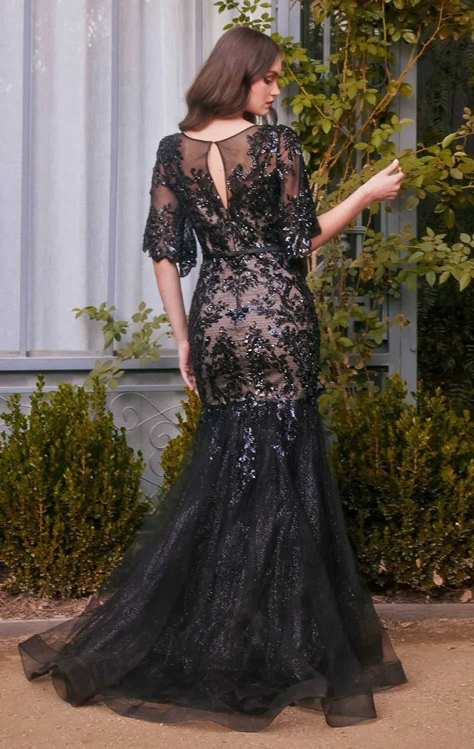 A1377 FLORAL MOTIF SEQUIN MERMAID GOWN Andrea Leo