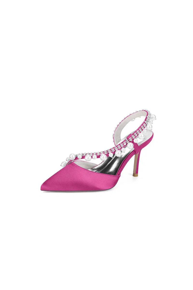 Royal Blue High Heels with Pearl and Crystal Embellishments Description