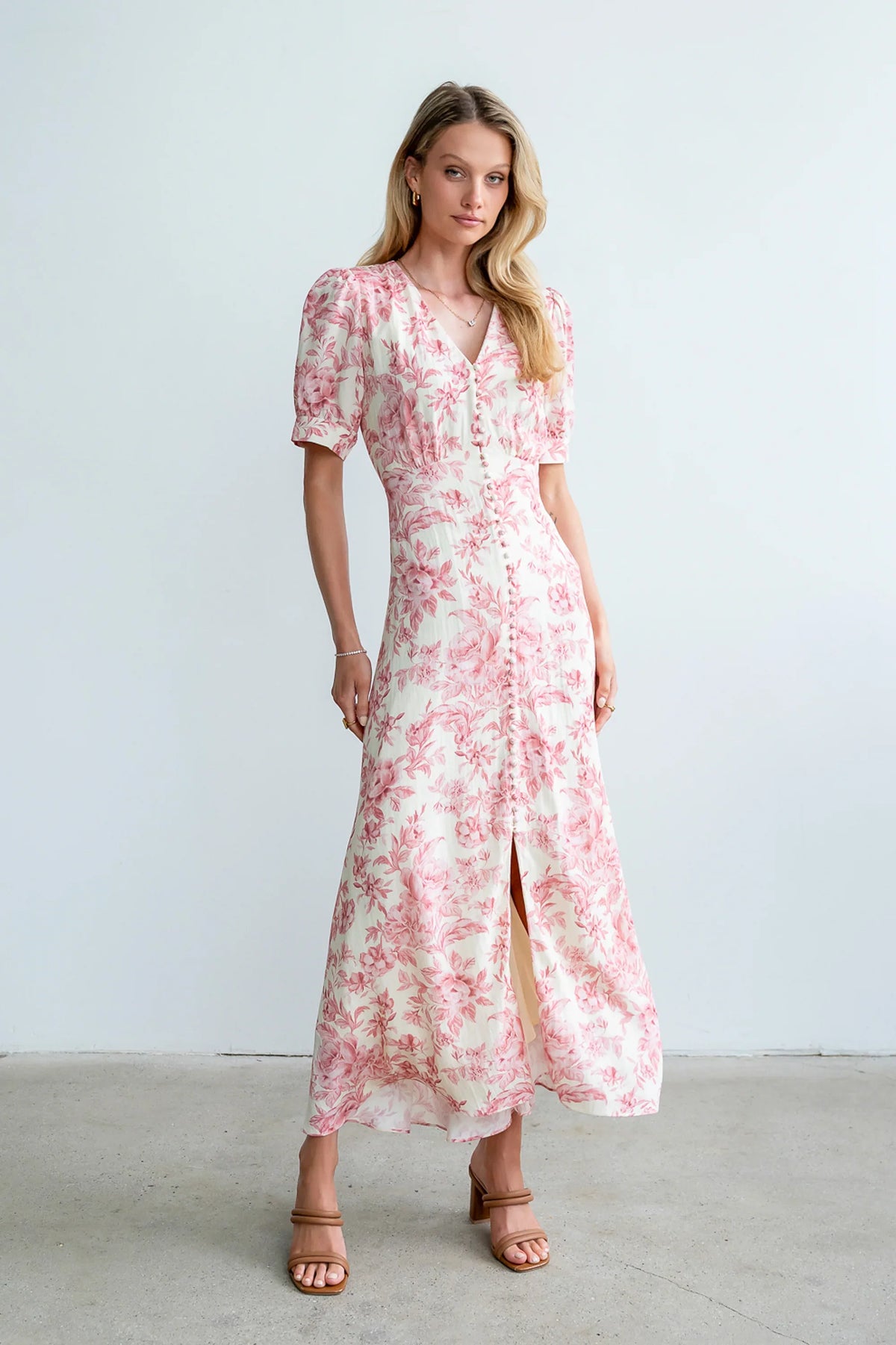 Lia Floral Midi Dress in Pink