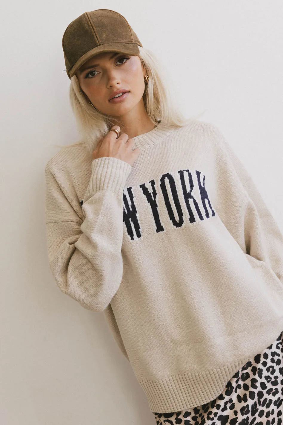 New York Crew Neck Sweater in Cream FINAL SALE