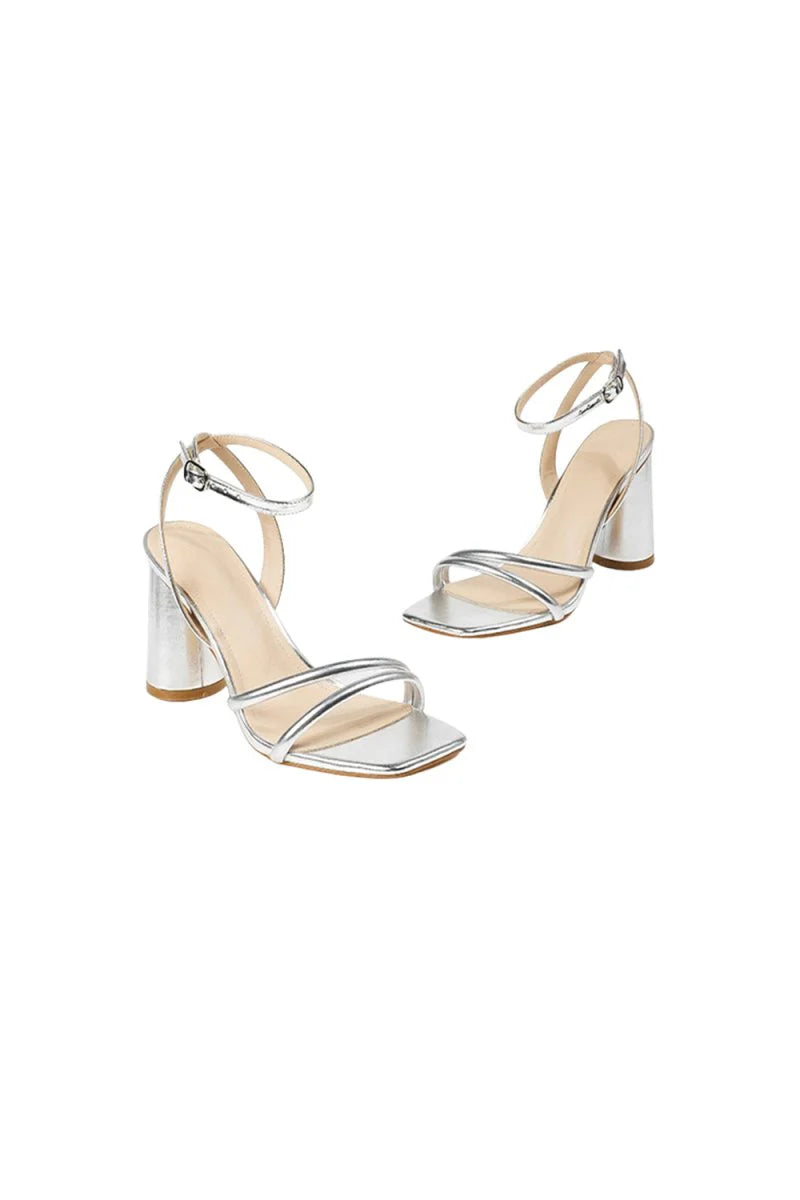 Metallic Strappy Block Heel Sandals