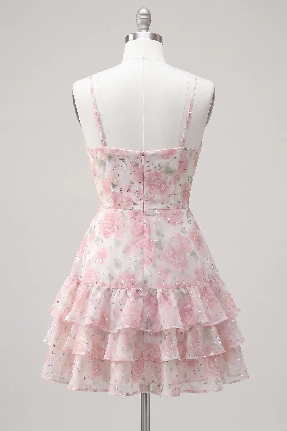 Floral Light Green Tiered Ruffle A Line Short Homecoming Dress