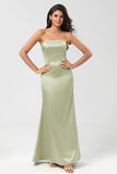 Dusty Sage Mermaid Strapless Floor Length Satin Bridesmaid Dress