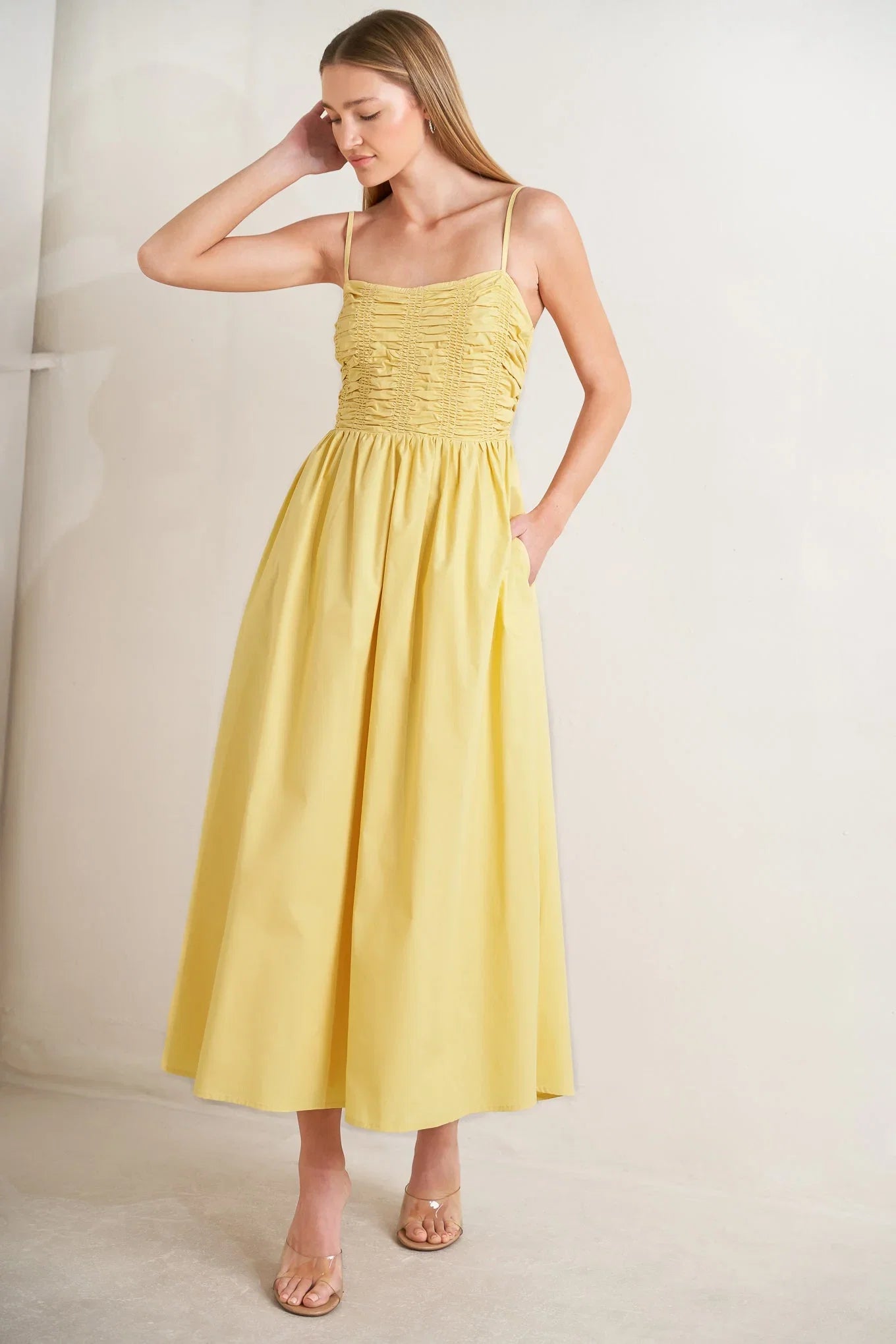 LEMON KISS BUTTER YELLOW MIDI DRESS