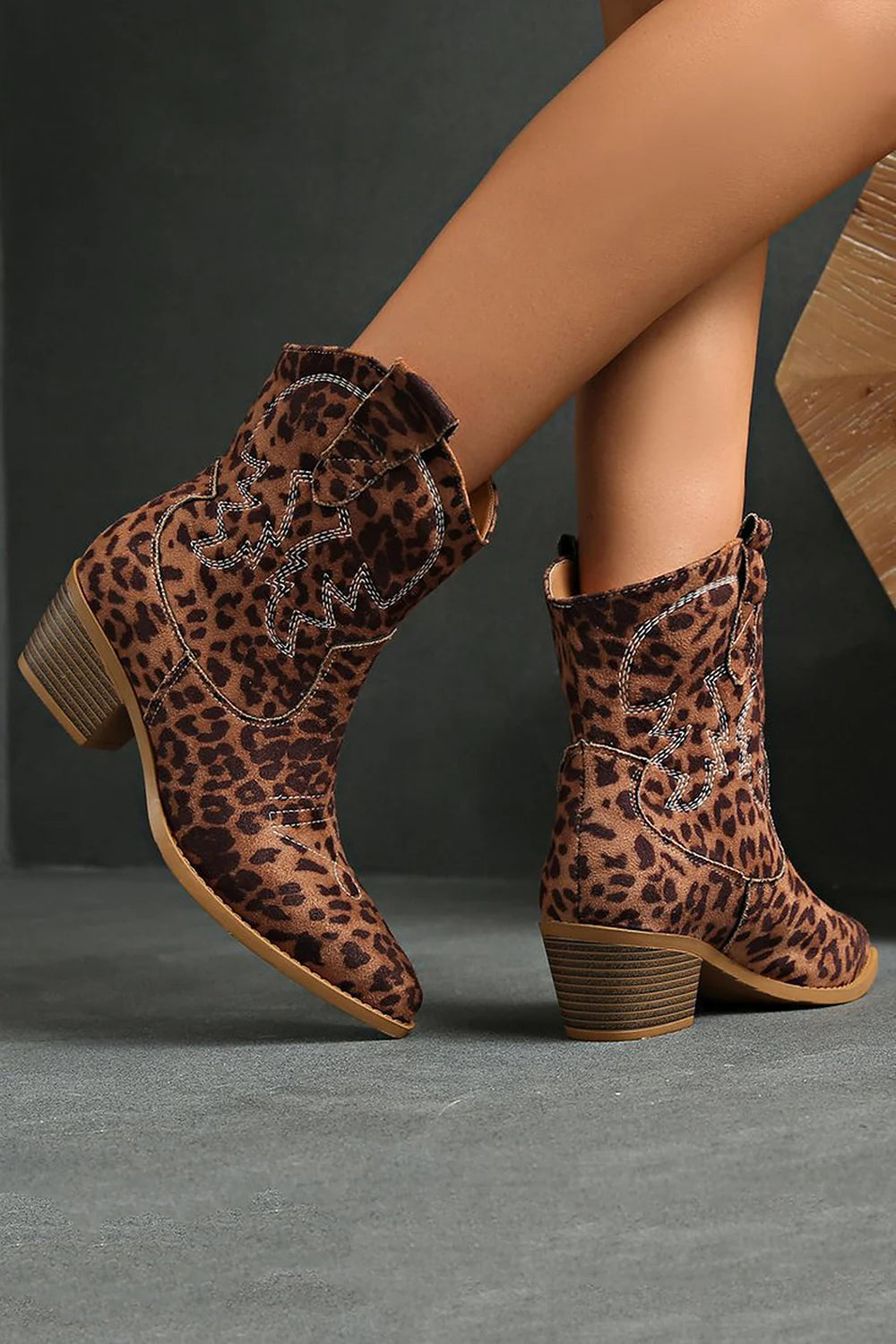 Bown Leopard Print Western Ankle Boots with Block Heel