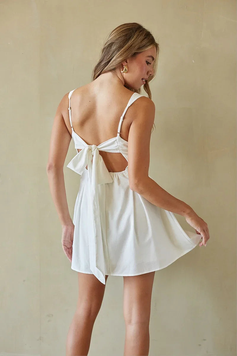 North Tie Back Linen Mini Dress