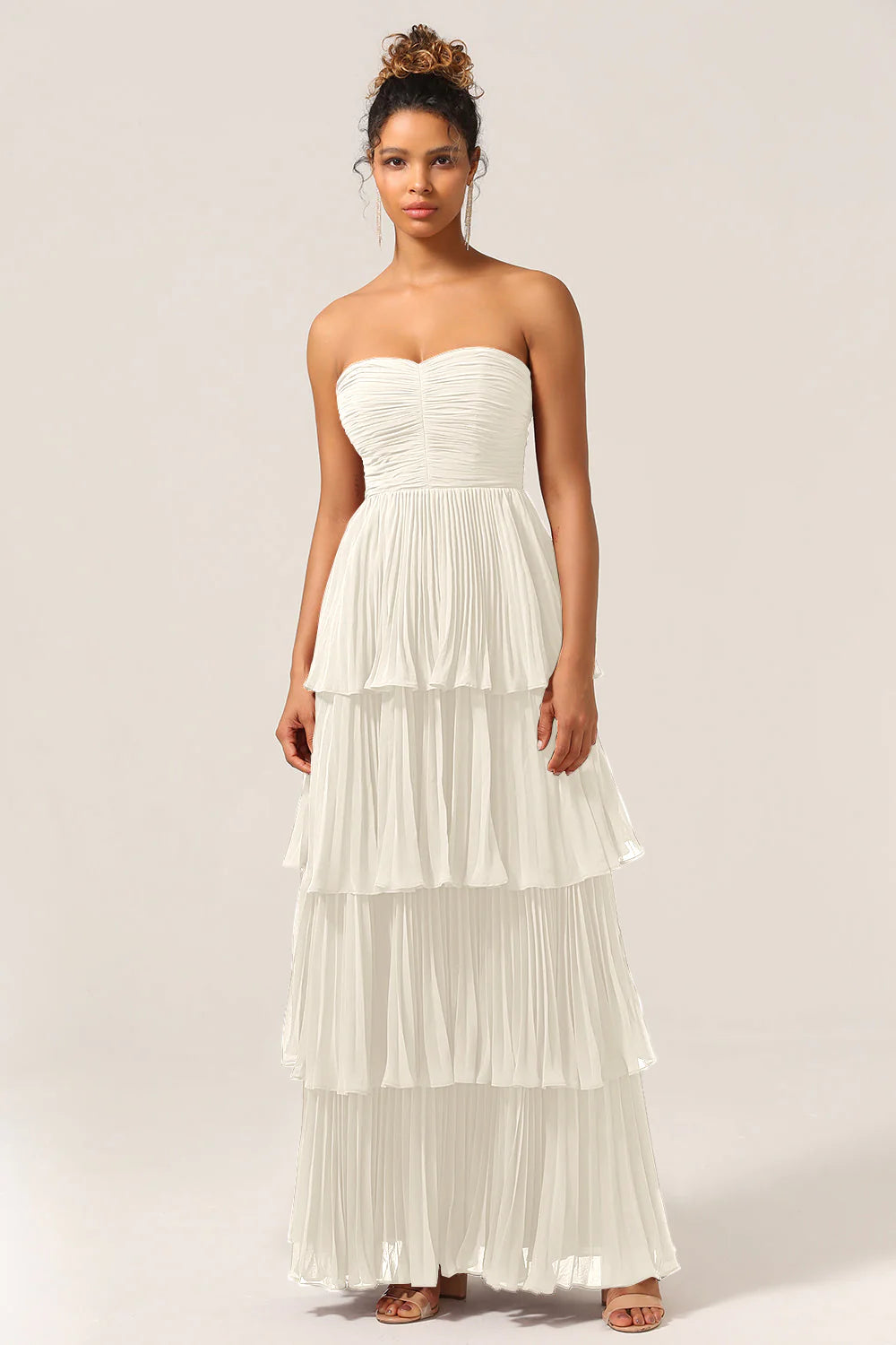 A Line Sweetheart Floor Length Tiered Chiffon Bridesmaid Dress