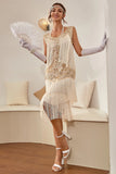 Plus Size Champagne Sequin Party Dress with Sequins and Fringes