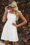 A Line White Spaghetti Straps Mini Graduation Dress