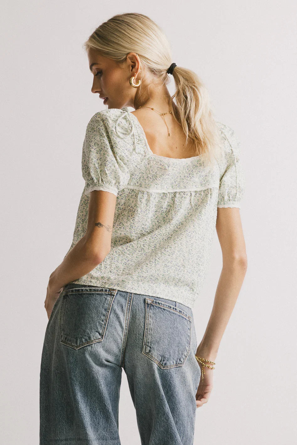 Peony Lace Trim Blouse in Blue