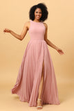 A Line Pleated Long Chiffon Bridesmaid Dress with Ruffles