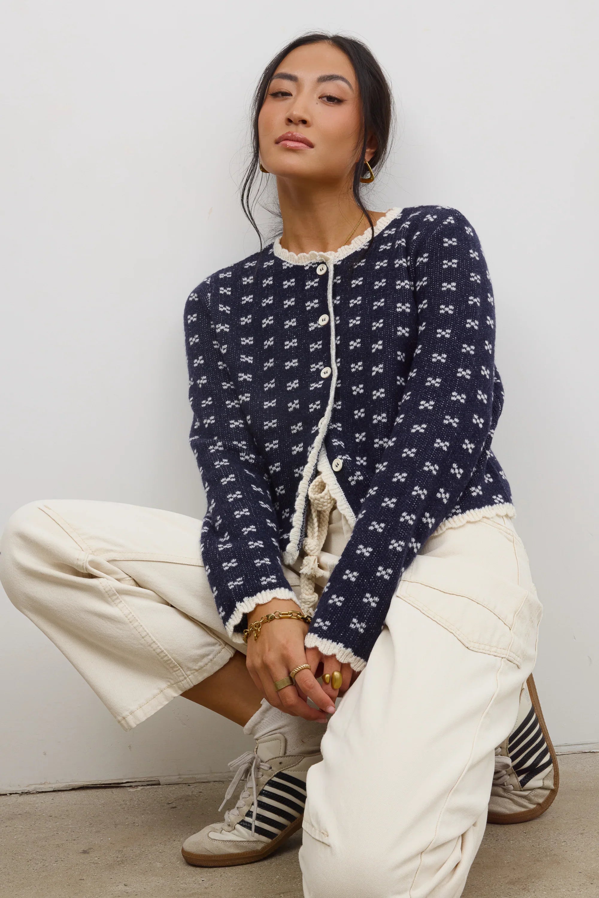 Courtney Scalloped Cardigan in Navy FINAL SALE
